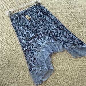 aerie Blue Floral High-Low Lace Hem Skirt